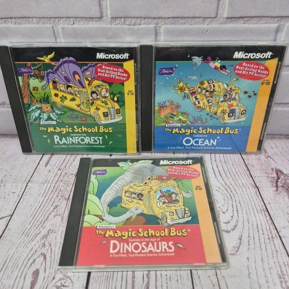 Y2K Magic School Bus Microsoft Lot Of 3 CD ROM's Ocean Rainforest Dinosaurs